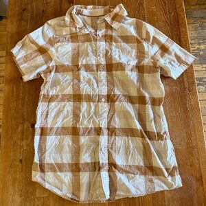 Cat & Jack Boys’ Plaid Button-Down Shirt XXL (16/18) Husky Brown White Short Sle